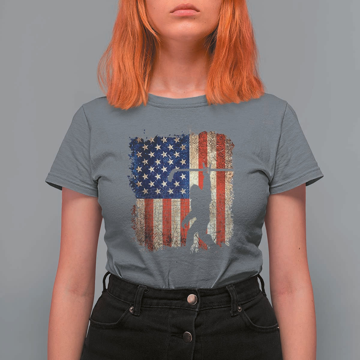 USA Hockey Bigfoot T Shirt For Women Patriotic Sasquatch American Flag 4th of July