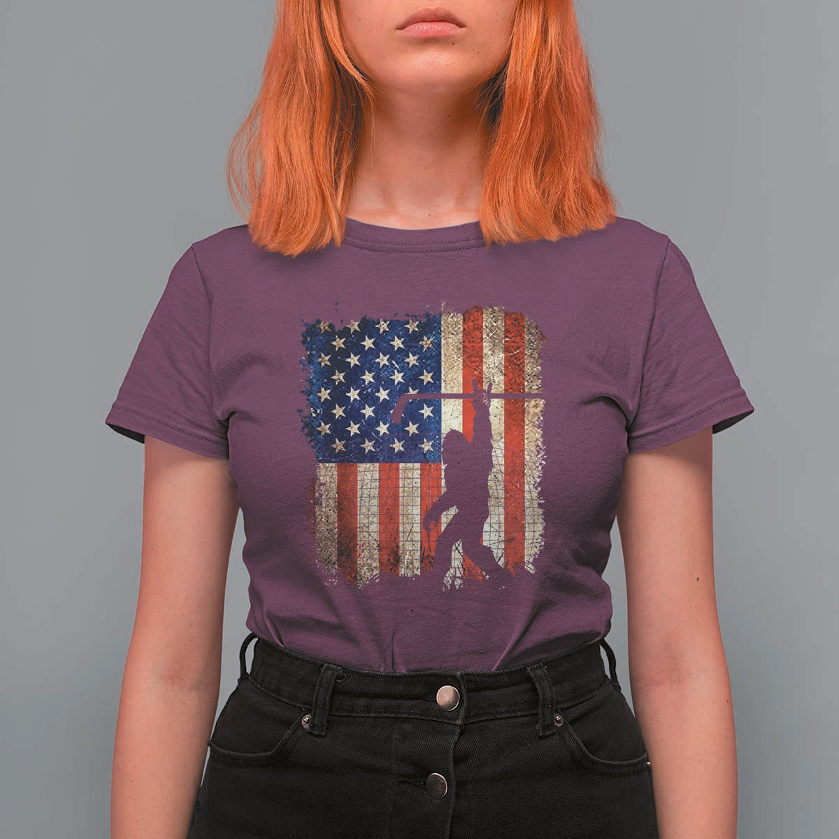 USA Hockey Bigfoot T Shirt For Women Patriotic Sasquatch American Flag 4th of July