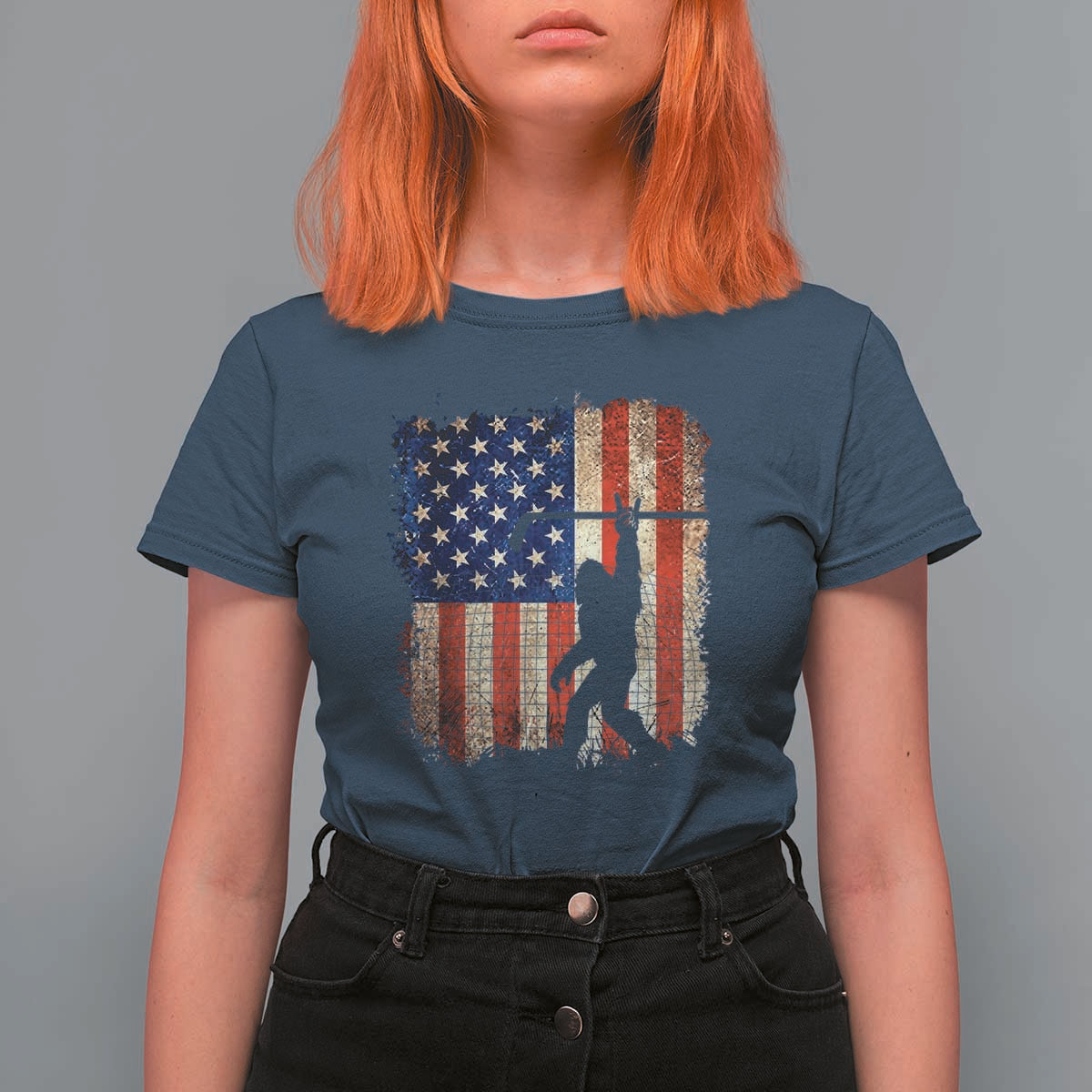 USA Hockey Bigfoot T Shirt For Women Patriotic Sasquatch American Flag 4th of July