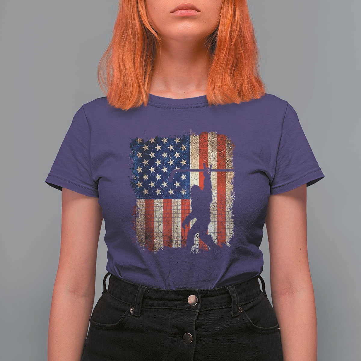 USA Hockey Bigfoot T Shirt For Women Patriotic Sasquatch American Flag 4th of July