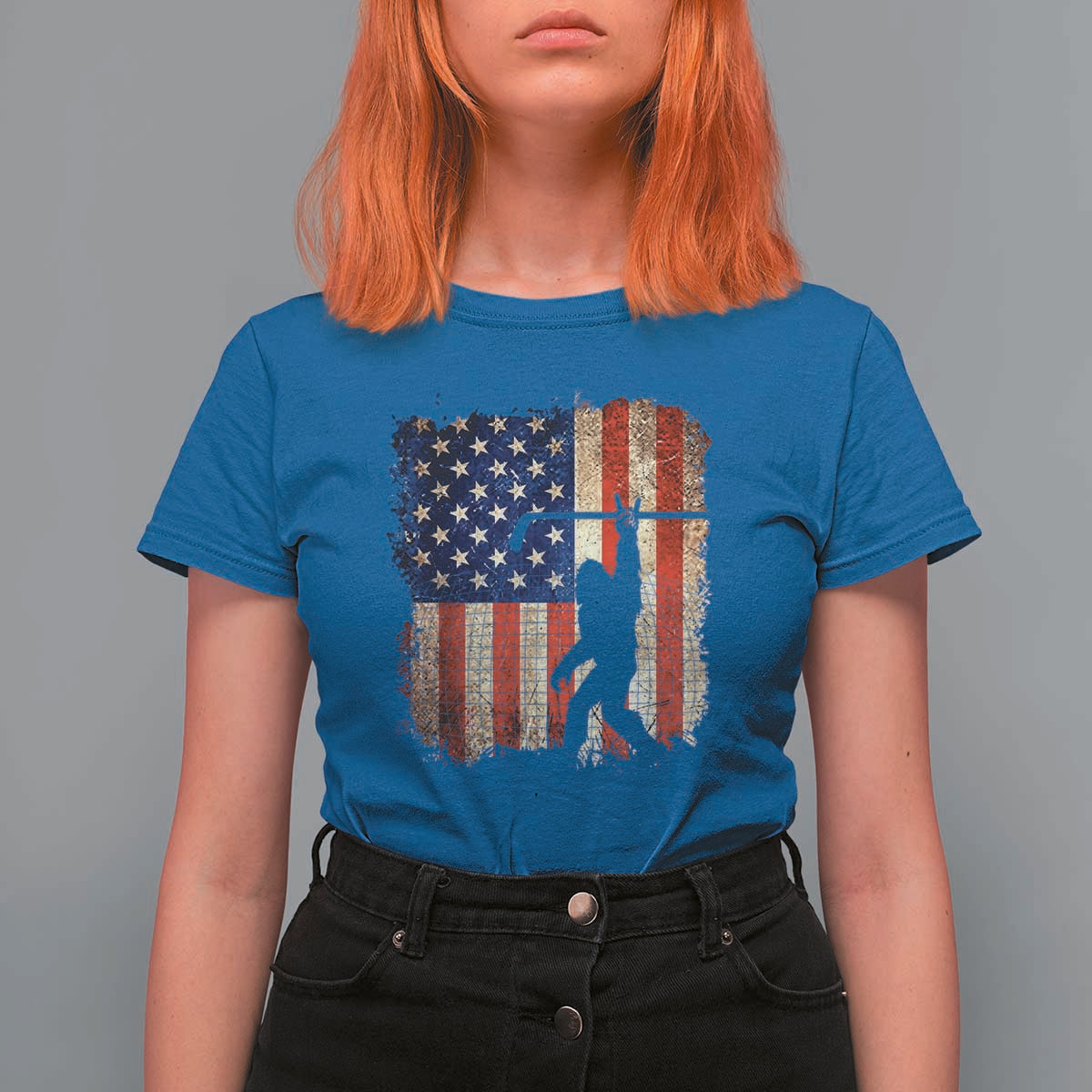 USA Hockey Bigfoot T Shirt For Women Patriotic Sasquatch American Flag 4th of July