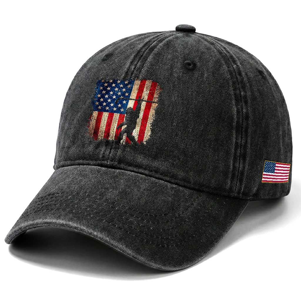 USA Hockey Bigfoot Washed Cotton Baseball Cap Patriotic Sasquatch American Flag 4th of July