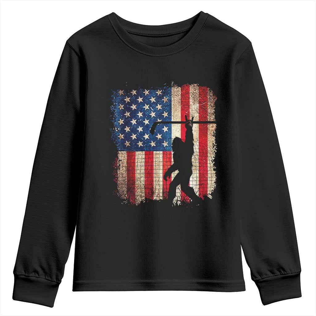 USA Hockey Bigfoot Youth Sweatshirt Patriotic Sasquatch American Flag 4th of July