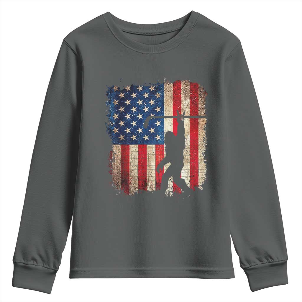 USA Hockey Bigfoot Youth Sweatshirt Patriotic Sasquatch American Flag 4th of July