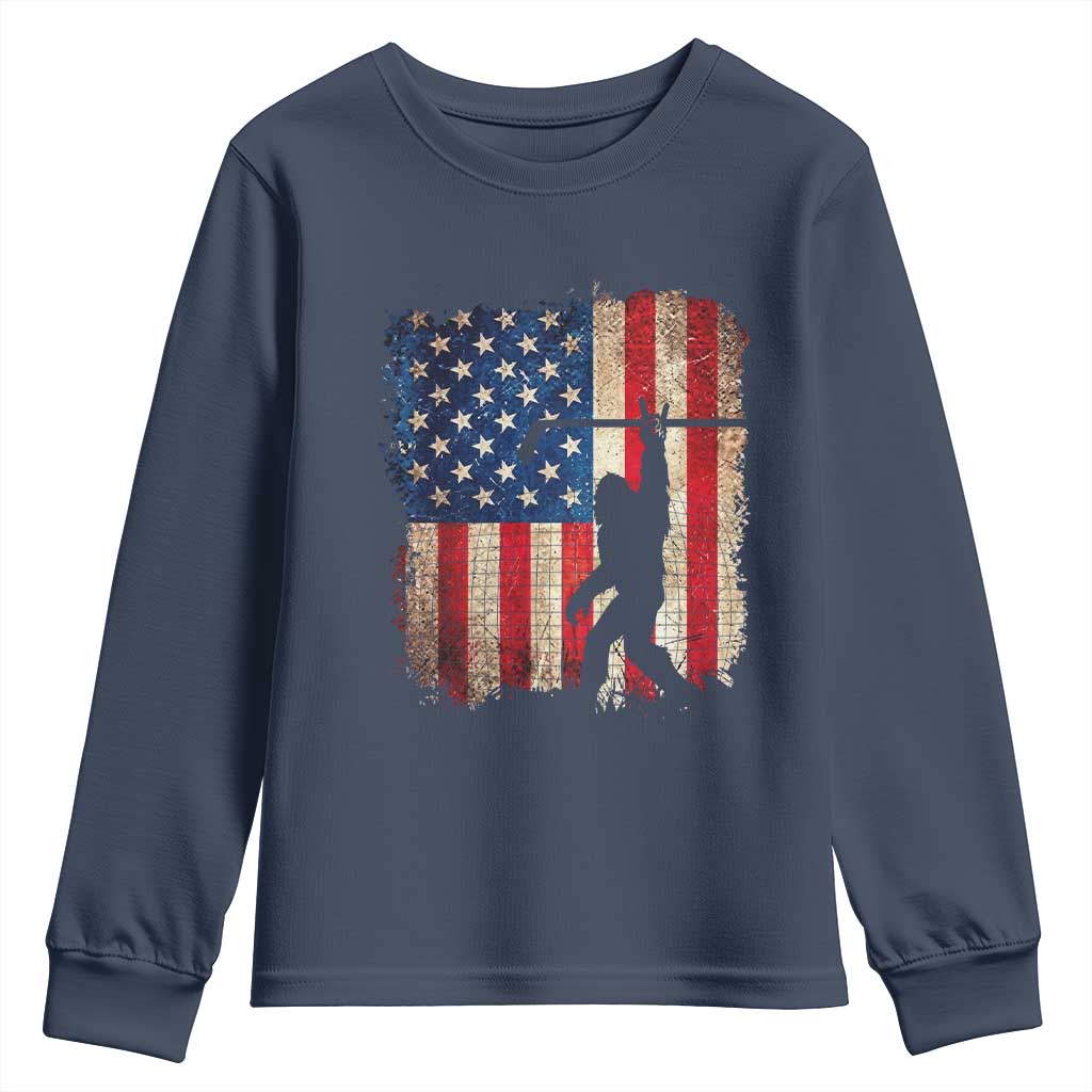 USA Hockey Bigfoot Youth Sweatshirt Patriotic Sasquatch American Flag 4th of July