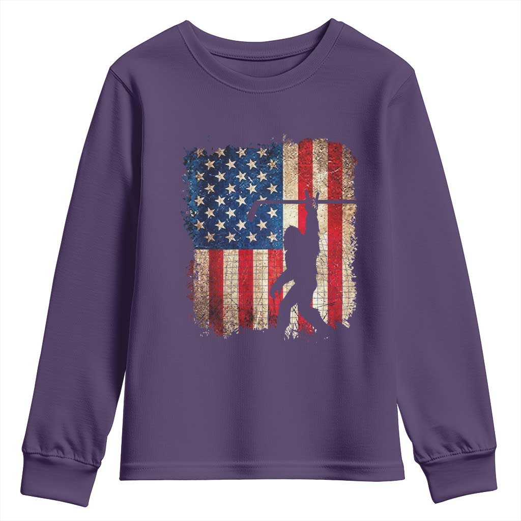 USA Hockey Bigfoot Youth Sweatshirt Patriotic Sasquatch American Flag 4th of July