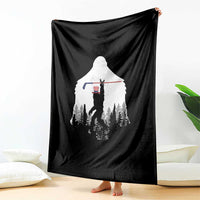 Bigfoot USA Ice Hockey 4th of July Throw Blanket Funny Sasquatch Patriotic American Flag