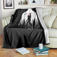 Bigfoot USA Ice Hockey 4th of July Throw Blanket Funny Sasquatch Patriotic American Flag