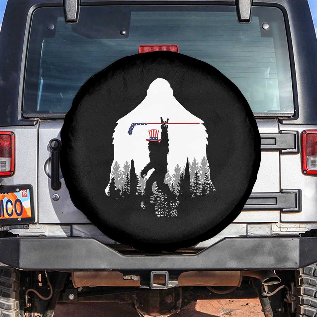 Bigfoot USA Ice Hockey 4th of July Spare Tire Cover Funny Sasquatch Patriotic American Flag