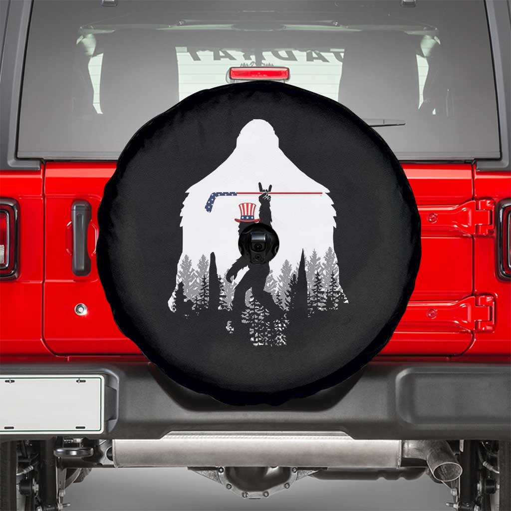 Bigfoot USA Ice Hockey 4th of July Spare Tire Cover Funny Sasquatch Patriotic American Flag