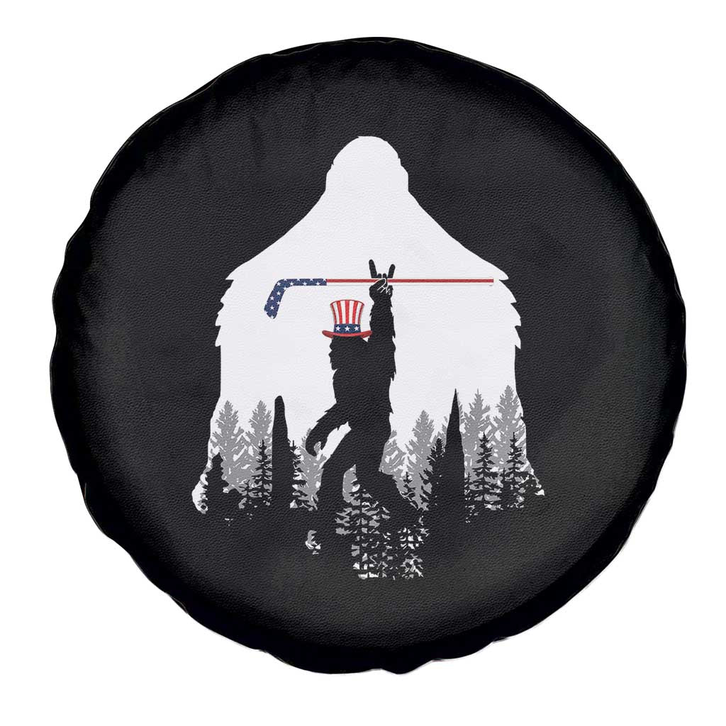 Bigfoot USA Ice Hockey 4th of July Spare Tire Cover Funny Sasquatch Patriotic American Flag