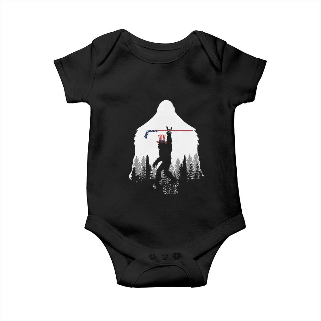 Bigfoot USA Ice Hockey 4th of July Baby Onesie Funny Sasquatch Patriotic American Flag
