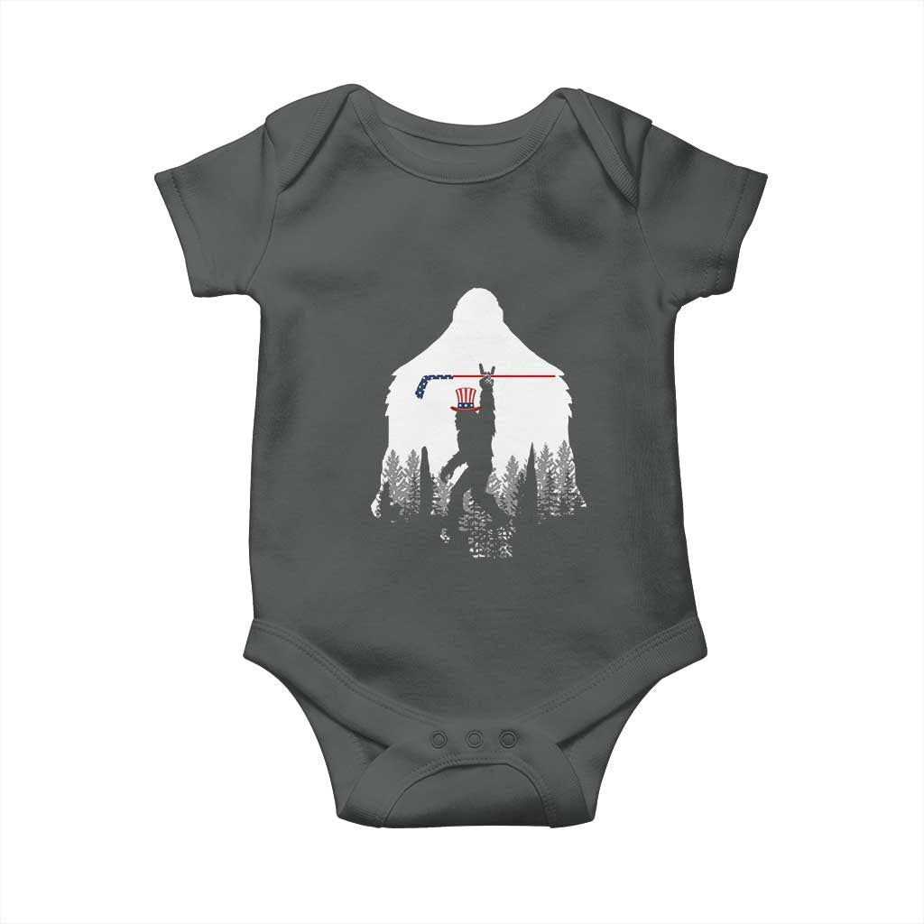 Bigfoot USA Ice Hockey 4th of July Baby Onesie Funny Sasquatch Patriotic American Flag
