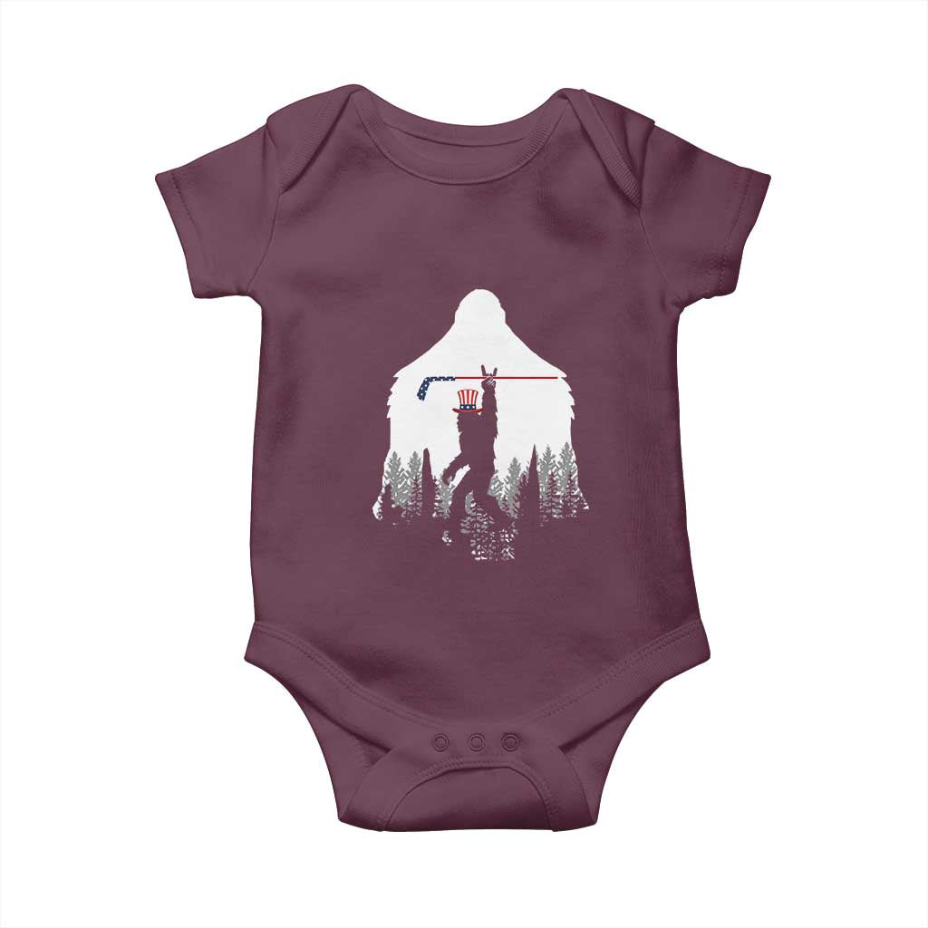 Bigfoot USA Ice Hockey 4th of July Baby Onesie Funny Sasquatch Patriotic American Flag