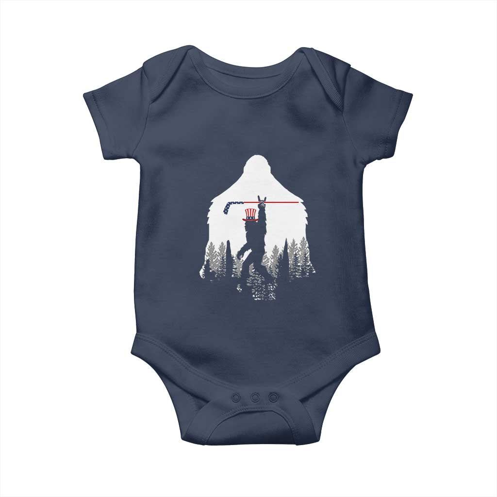 Bigfoot USA Ice Hockey 4th of July Baby Onesie Funny Sasquatch Patriotic American Flag