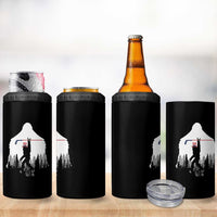 Bigfoot USA Ice Hockey 4th of July 4 in 1 Can Cooler Tumbler Funny Sasquatch Patriotic American Flag