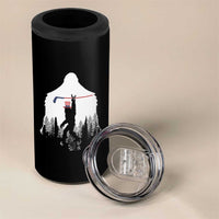 Bigfoot USA Ice Hockey 4th of July 4 in 1 Can Cooler Tumbler Funny Sasquatch Patriotic American Flag