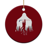 Bigfoot USA Ice Hockey 4th of July Ceramic Ornament Funny Sasquatch Patriotic American Flag