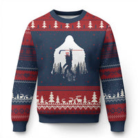Bigfoot USA Ice Hockey 4th of July Ugly Christmas Sweater Funny Sasquatch Patriotic American Flag