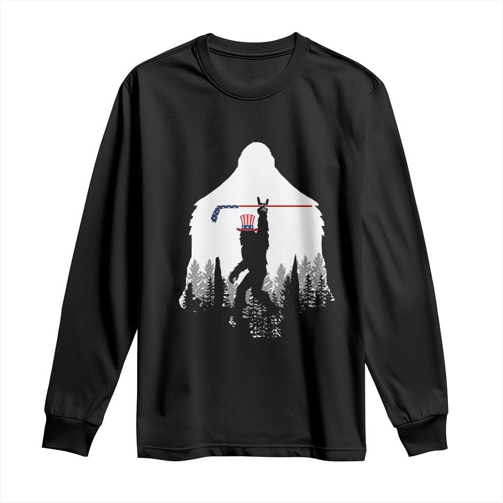 Bigfoot USA Ice Hockey 4th of July Long Sleeve Shirt Funny Sasquatch Patriotic American Flag