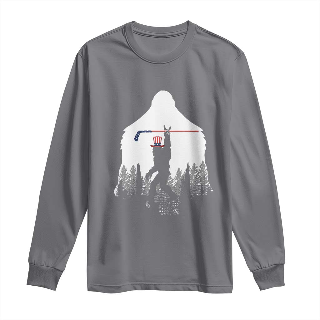 Bigfoot USA Ice Hockey 4th of July Long Sleeve Shirt Funny Sasquatch Patriotic American Flag