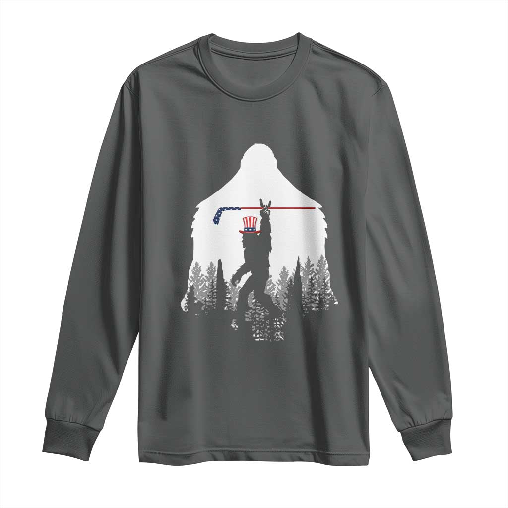 Bigfoot USA Ice Hockey 4th of July Long Sleeve Shirt Funny Sasquatch Patriotic American Flag