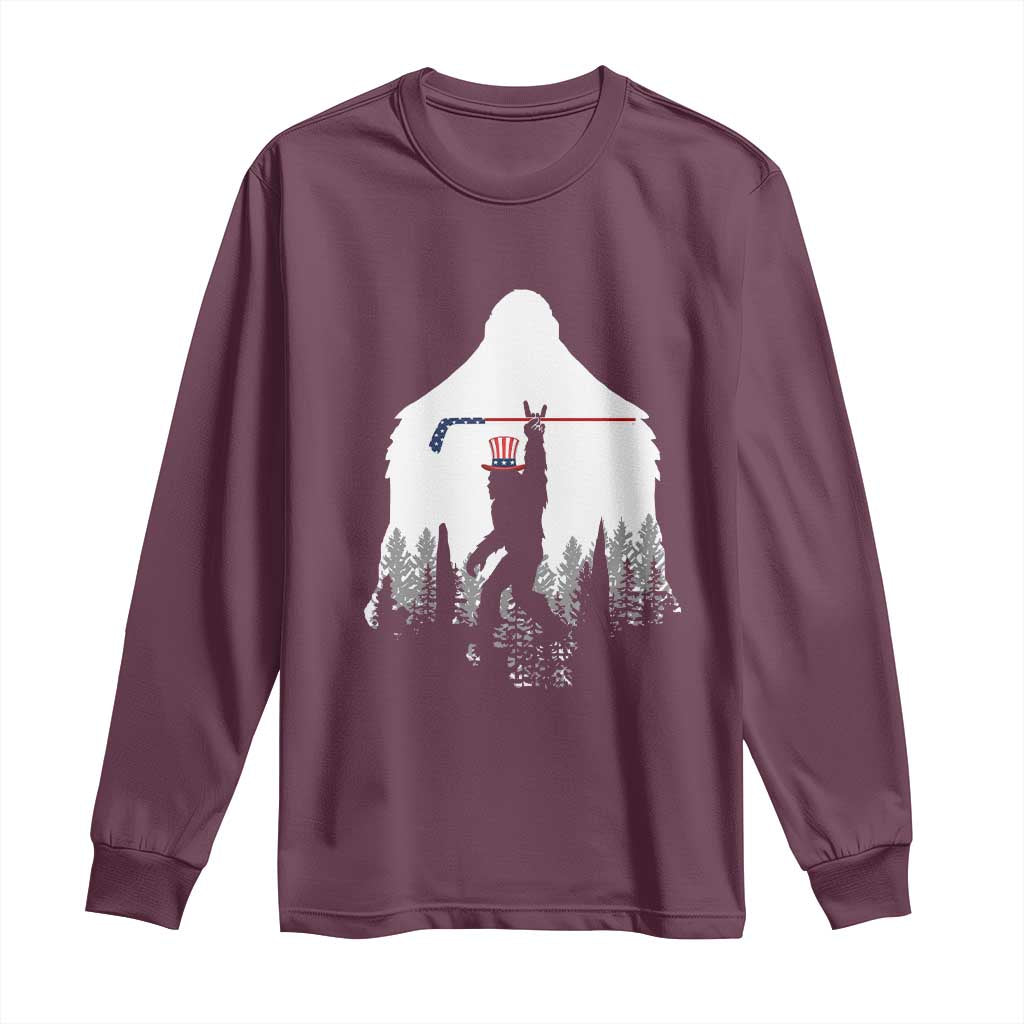 Bigfoot USA Ice Hockey 4th of July Long Sleeve Shirt Funny Sasquatch Patriotic American Flag