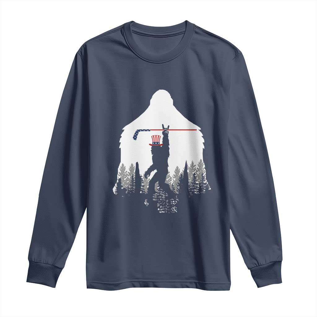 Bigfoot USA Ice Hockey 4th of July Long Sleeve Shirt Funny Sasquatch Patriotic American Flag