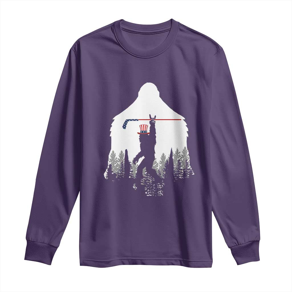 Bigfoot USA Ice Hockey 4th of July Long Sleeve Shirt Funny Sasquatch Patriotic American Flag