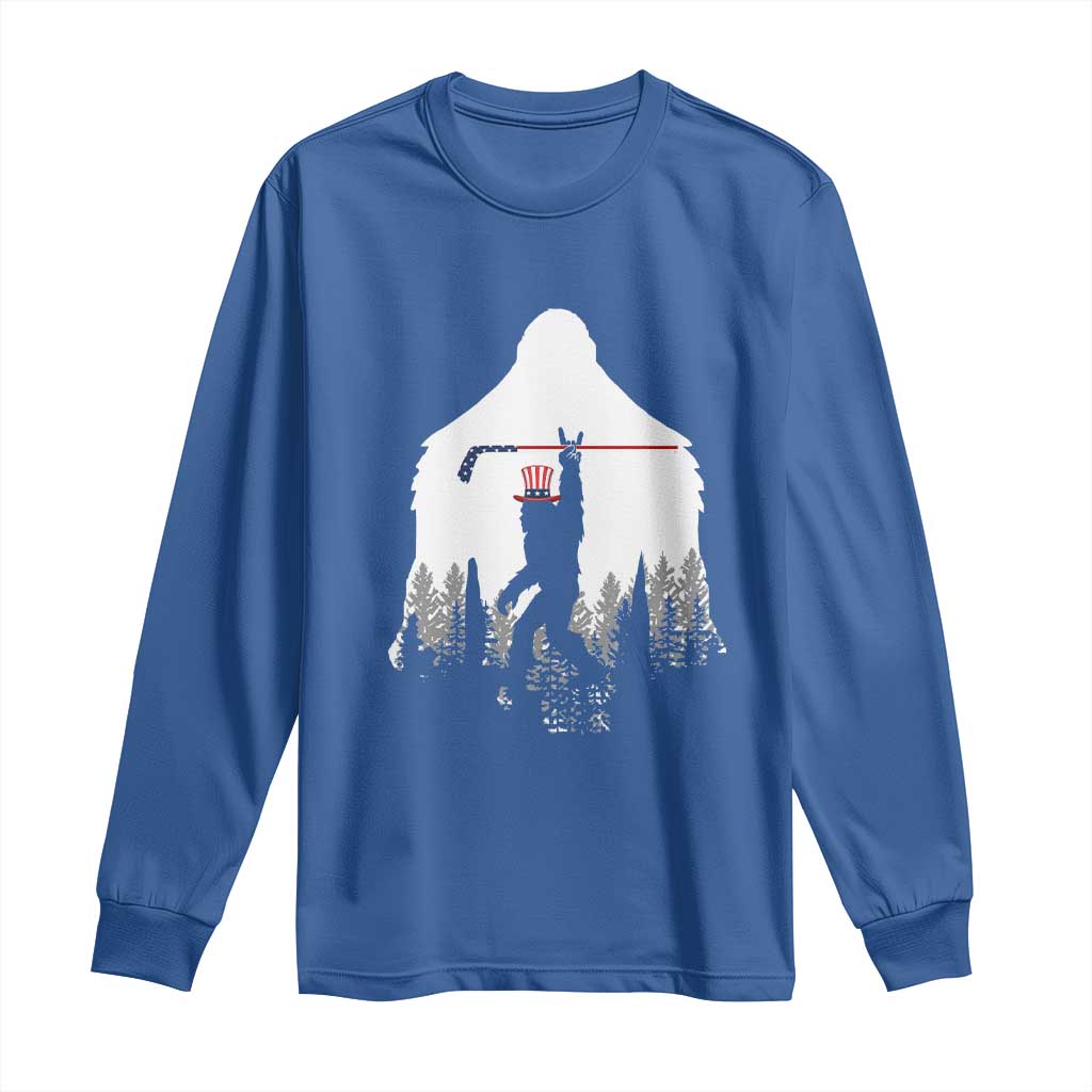 Bigfoot USA Ice Hockey 4th of July Long Sleeve Shirt Funny Sasquatch Patriotic American Flag