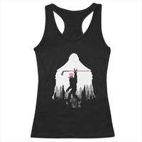 Bigfoot USA Ice Hockey 4th of July Racerback Tank Top Funny Sasquatch Patriotic American Flag