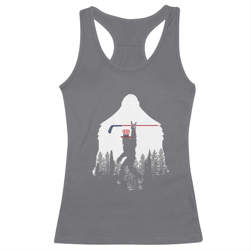 Bigfoot USA Ice Hockey 4th of July Racerback Tank Top Funny Sasquatch Patriotic American Flag