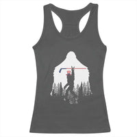 Bigfoot USA Ice Hockey 4th of July Racerback Tank Top Funny Sasquatch Patriotic American Flag