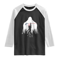 Bigfoot USA Ice Hockey 4th of July Raglan Shirt Funny Sasquatch Patriotic American Flag