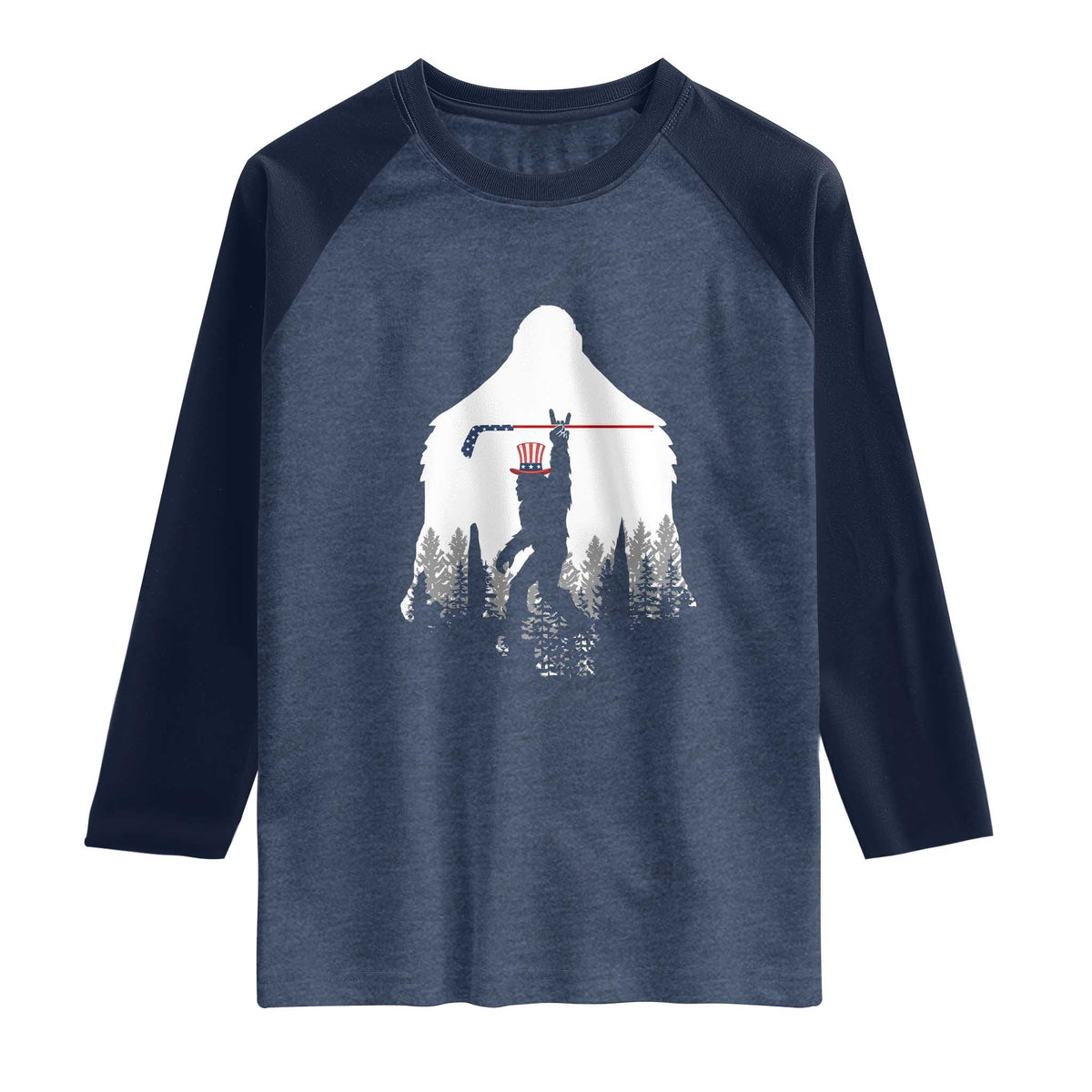 Bigfoot USA Ice Hockey 4th of July Raglan Shirt Funny Sasquatch Patriotic American Flag
