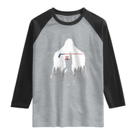 Bigfoot USA Ice Hockey 4th of July Raglan Shirt Funny Sasquatch Patriotic American Flag