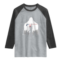Bigfoot USA Ice Hockey 4th of July Raglan Shirt Funny Sasquatch Patriotic American Flag