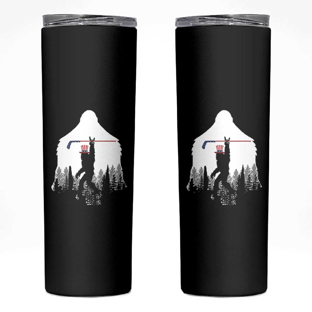 Bigfoot USA Ice Hockey 4th of July Skinny Tumbler Funny Sasquatch Patriotic American Flag