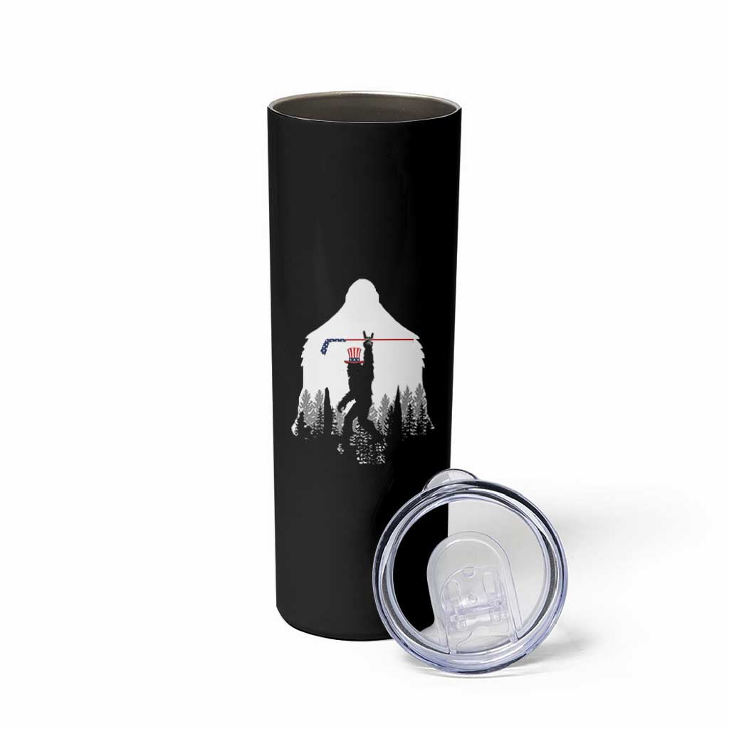 Bigfoot USA Ice Hockey 4th of July Skinny Tumbler Funny Sasquatch Patriotic American Flag