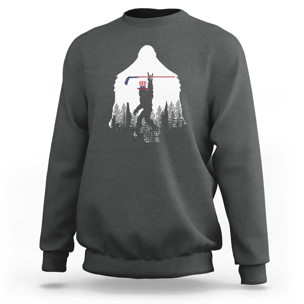 Bigfoot USA Ice Hockey 4th of July Sweatshirt Funny Sasquatch Patriotic American Flag
