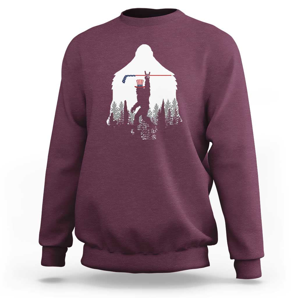 Bigfoot USA Ice Hockey 4th of July Sweatshirt Funny Sasquatch Patriotic American Flag