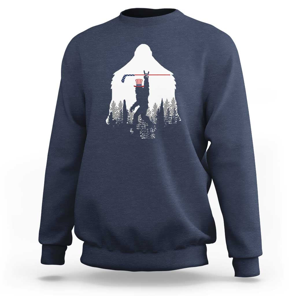 Bigfoot USA Ice Hockey 4th of July Sweatshirt Funny Sasquatch Patriotic American Flag