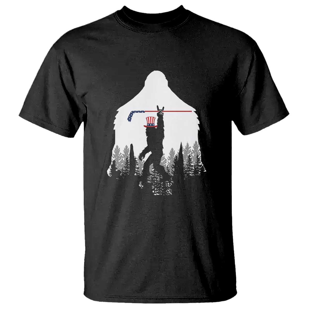 Bigfoot USA Ice Hockey 4th of July T Shirt Funny Sasquatch Patriotic American Flag