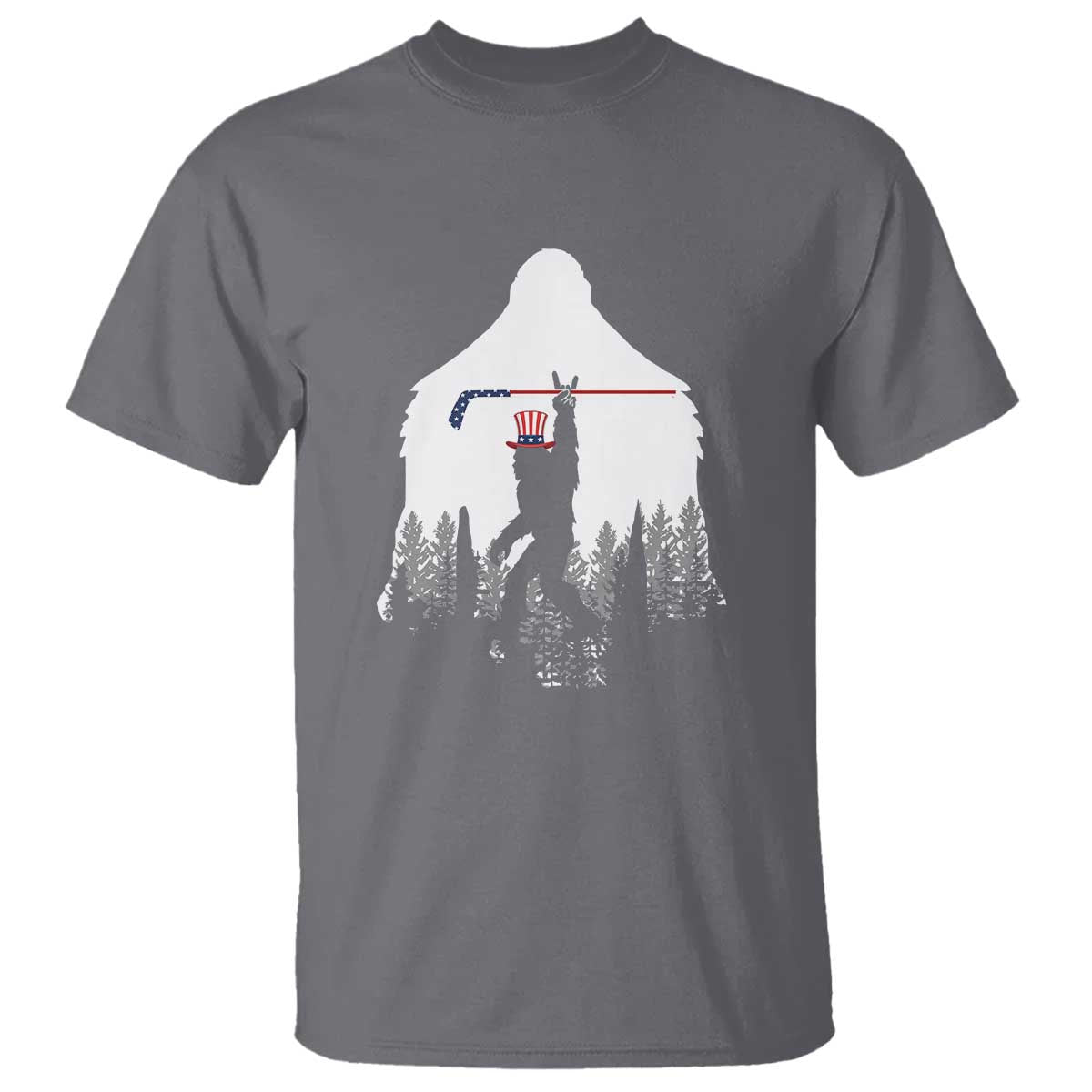 Bigfoot USA Ice Hockey 4th of July T Shirt Funny Sasquatch Patriotic American Flag