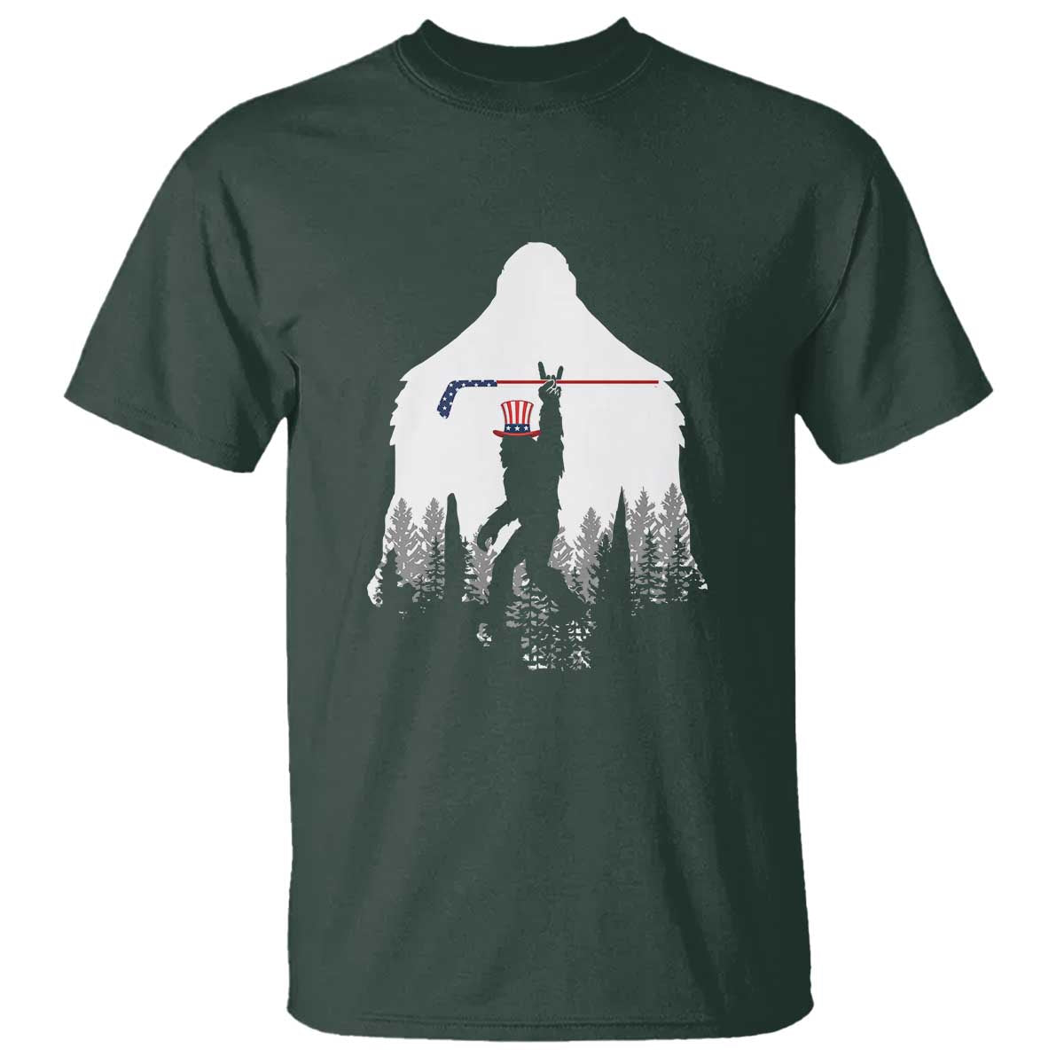 Bigfoot USA Ice Hockey 4th of July T Shirt Funny Sasquatch Patriotic American Flag