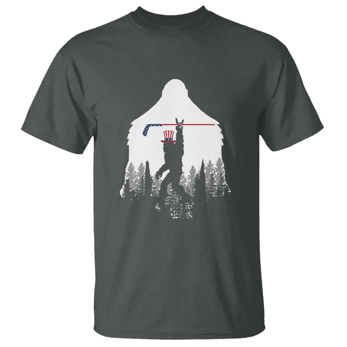 Bigfoot USA Ice Hockey 4th of July T Shirt Funny Sasquatch Patriotic American Flag