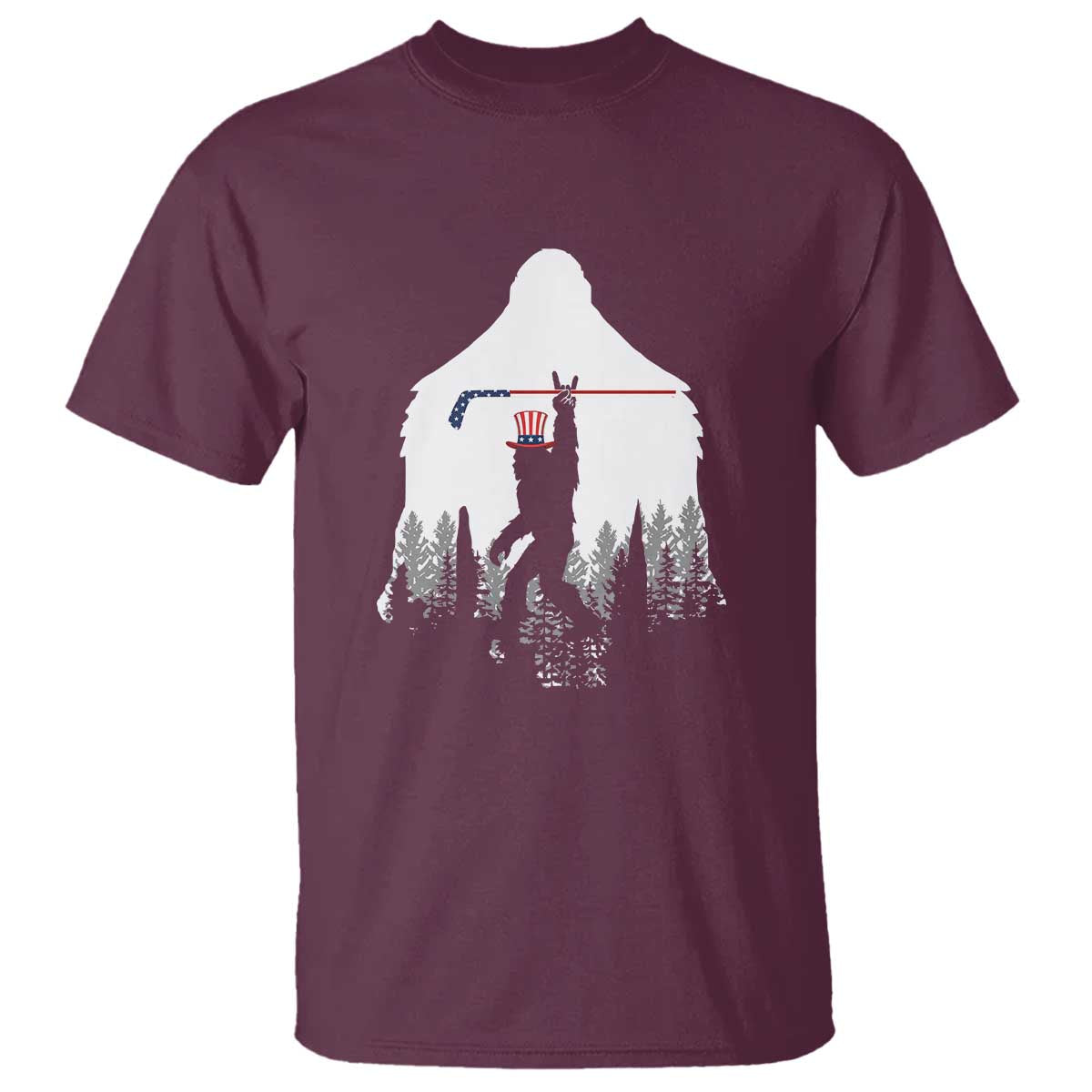 Bigfoot USA Ice Hockey 4th of July T Shirt Funny Sasquatch Patriotic American Flag