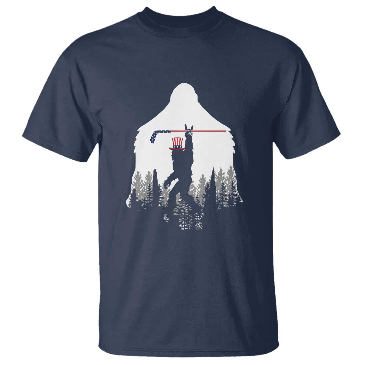 Bigfoot USA Ice Hockey 4th of July T Shirt Funny Sasquatch Patriotic American Flag