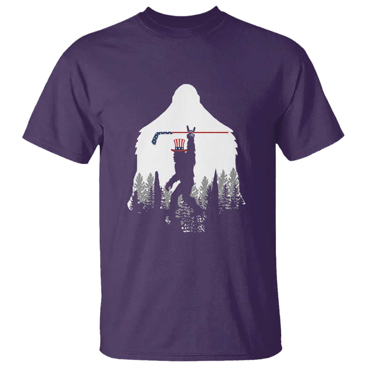 Bigfoot USA Ice Hockey 4th of July T Shirt Funny Sasquatch Patriotic American Flag