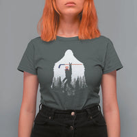 Bigfoot USA Ice Hockey 4th of July T Shirt For Women Funny Sasquatch Patriotic American Flag